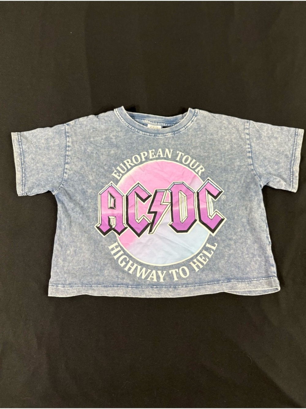 Zara AC/DC Kids Girl Blue Print Short Sleeve Crop Top 8-9